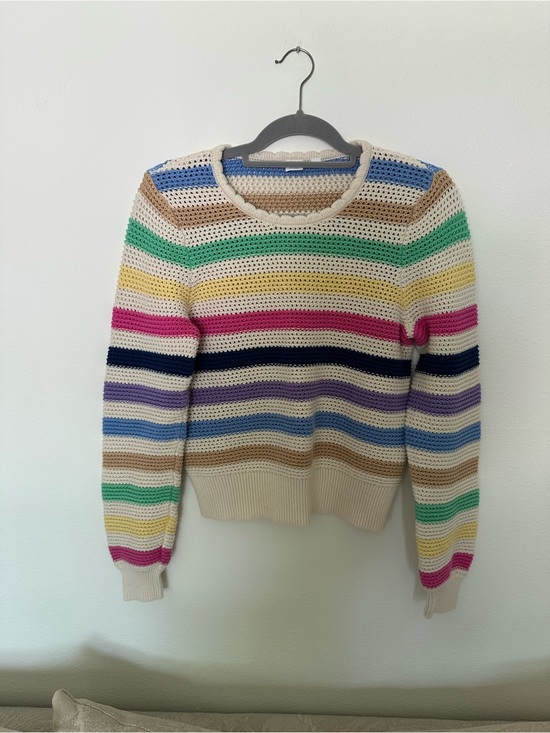 GAP Sweaters - GAP Cream Multicolor Striped Crochet Crewneck Sweater